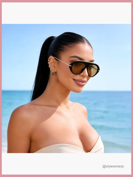 Metal Frame Aviator Sunglasses UV400 Protection Oversized Retro main image 6